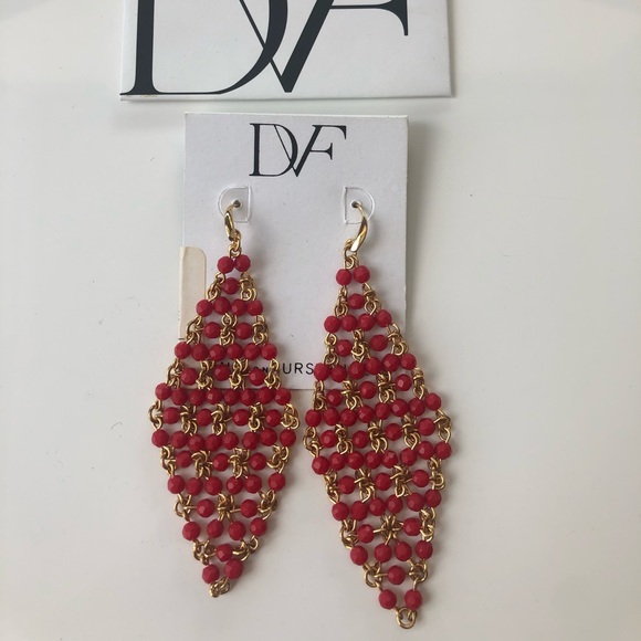 NWT DVF Honey Drape Gold and Red Bead Earrings - Picture 2 of 4